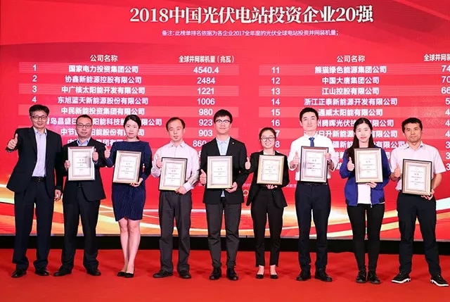 東旭藍(lán)天入選“2018中國(guó)光伏電站投資企業(yè)20強(qiáng)